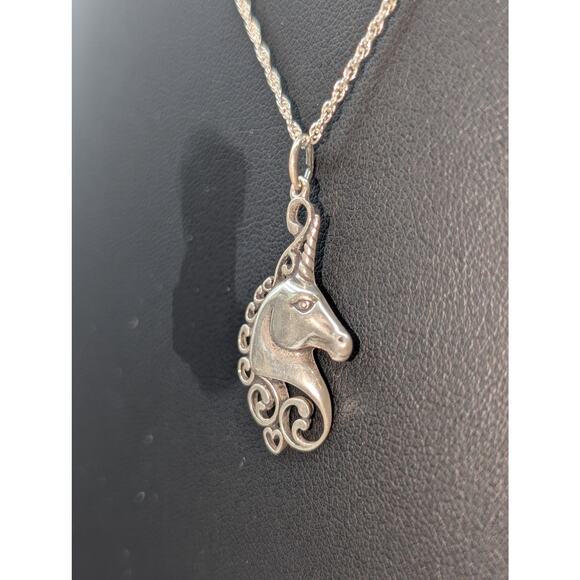 Vintage 1983 925 Sterling Silver Unicorn Pendant Charm Rope Chain 18" Necklace - Picture 3 of 8
